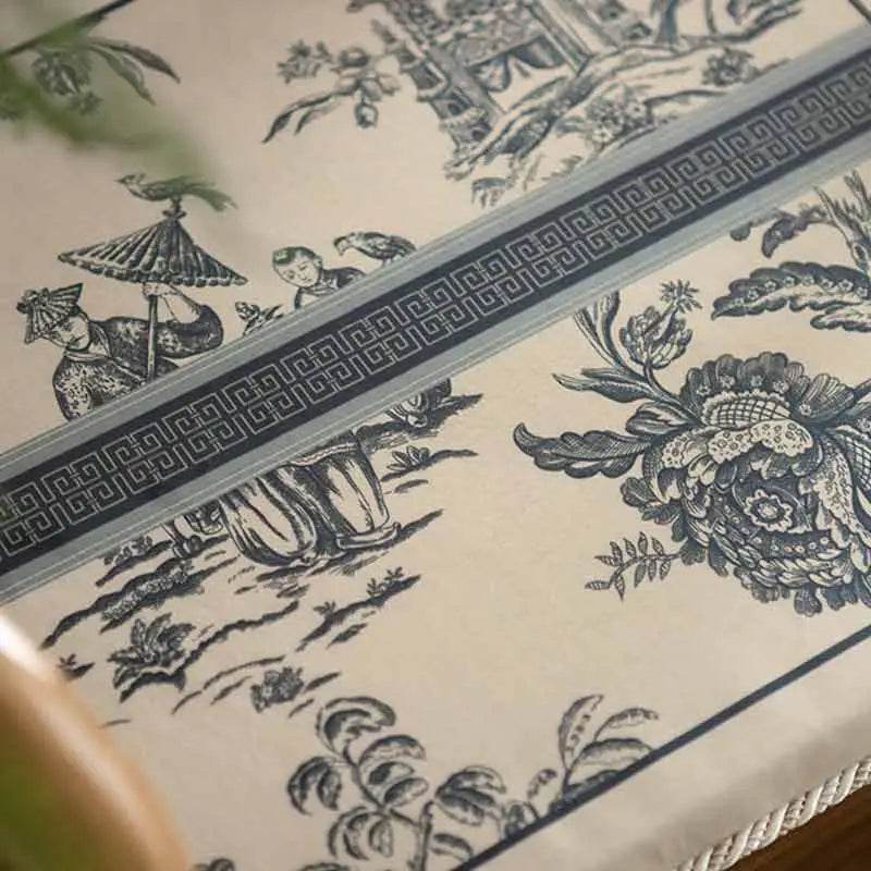 Chinoiserie Blue and White Porcelain Short Plush Chair Cushion - SinoCultural -- SC048A38