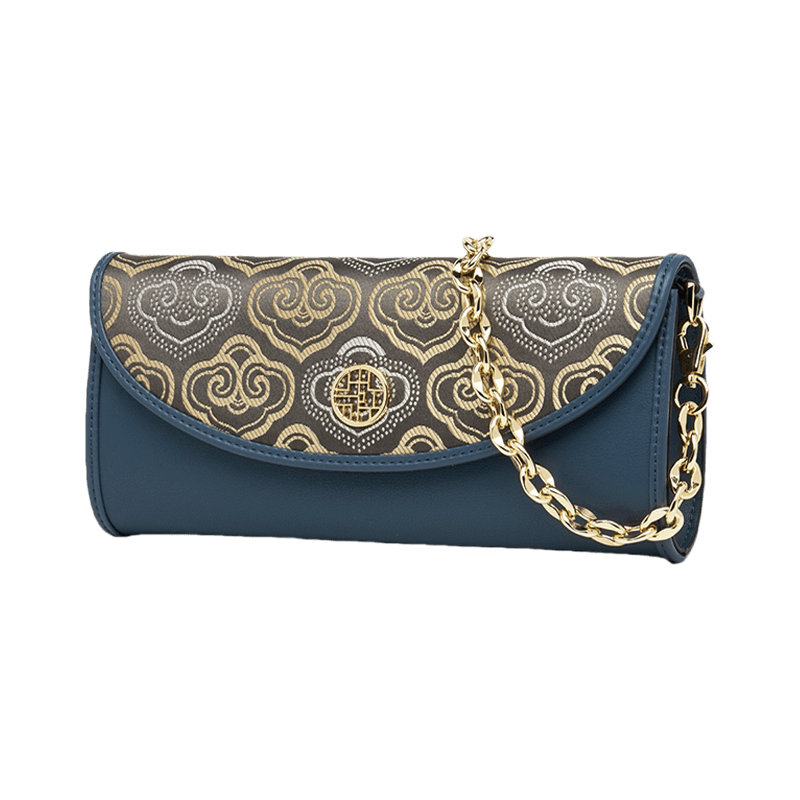 Embroidery Leather Clutch Bag Auspicious Cloud Designer Handbag - SinoCultural -- SC1601-R1