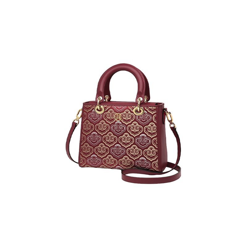 Embroidery Leather Crossbody Bag Auspicious Clouds Handbag - SinoCultural -- SC1602-R1