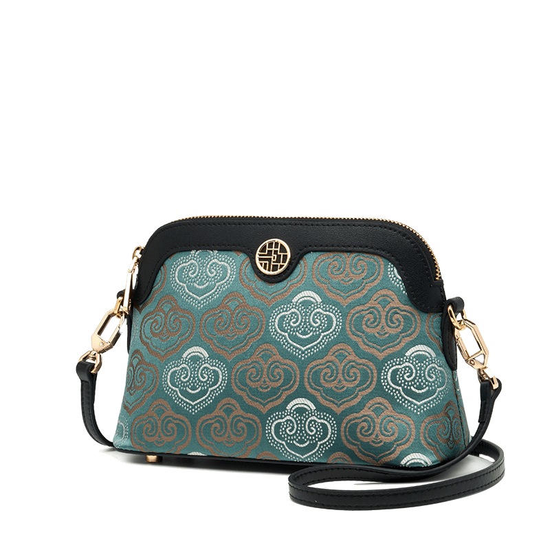 Embroidery Leather Shoulder Shell Bag Auspicious Clouds - SinoCultural -- SC1605-Q1