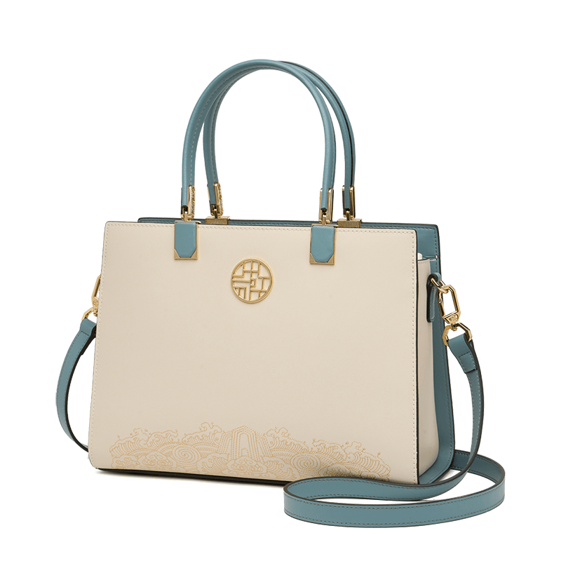 Embroidery Leather Ladies Tote Bag Chinese Style Handbag - SinoCultural -- SC1611-B2