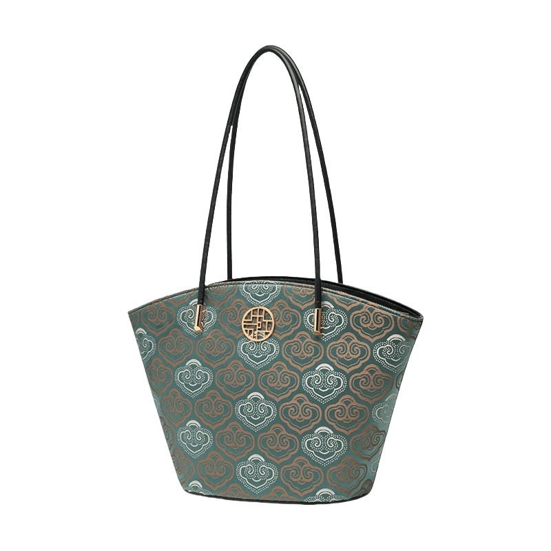 Embroidery Leather Shoulder Tote Bag Cloud Pattern Handbag - SinoCultural -- SC1682-A2