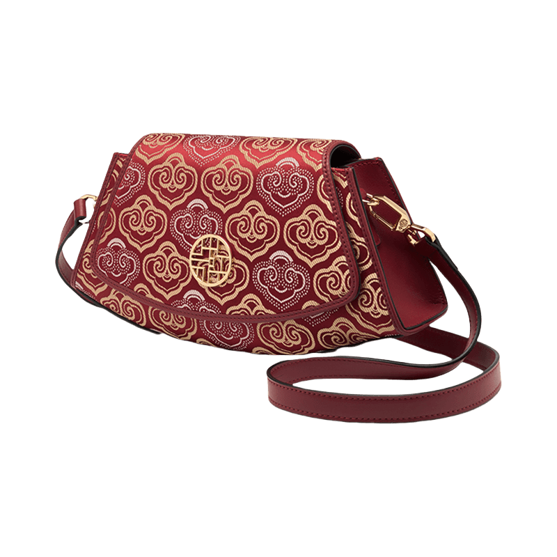 Embroidery Leather Single Shoulder Underarm Bag Auspicious Cloud - SinoCultural -- SC1688-D5 -