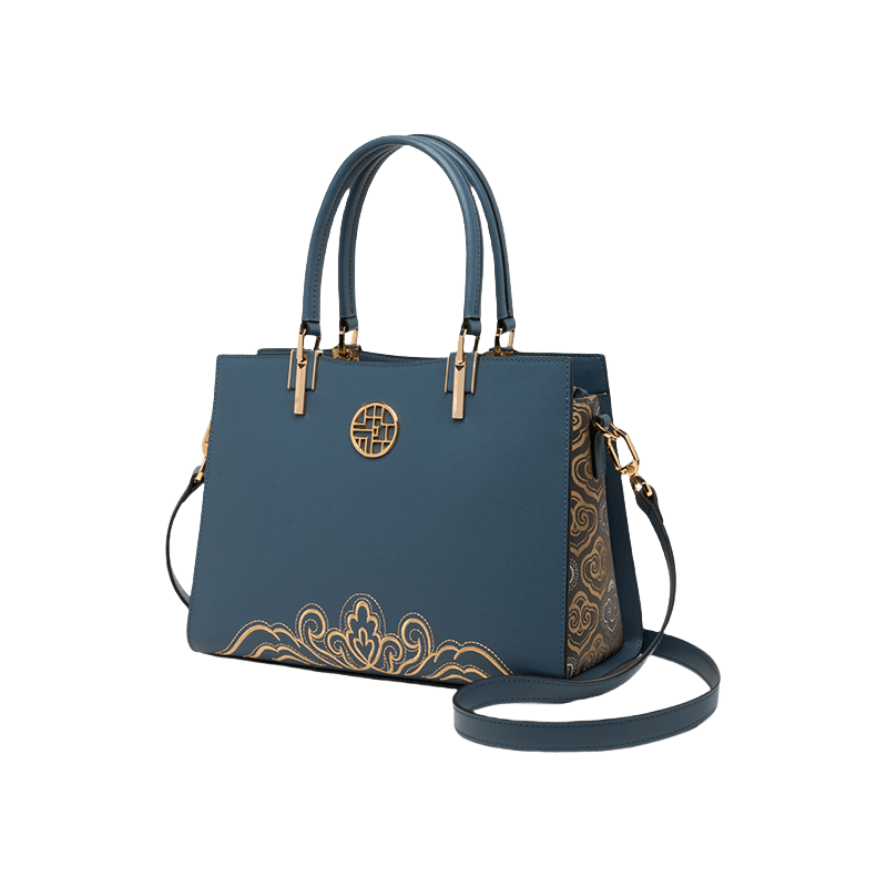 Embroidery Leather Crossbody Tote Bag Chinese Style Handbag - SinoCultural -- SC1709-D5
