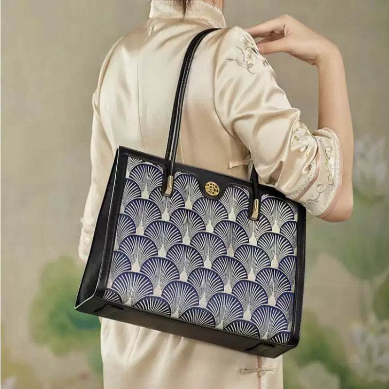 Embroidery Leather Elegant Single Shoulder Tote Bag - SinoCultural -- SC1750-A2