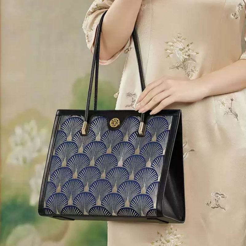 Embroidery Leather Elegant Single Shoulder Tote Bag - SinoCultural -- SC1750-A2