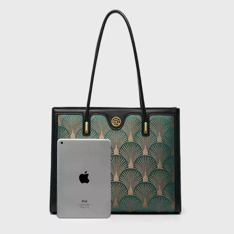 Embroidery Leather Elegant Single Shoulder Tote Bag with a Pocket - SinoCultural -- SC1750-A3 -