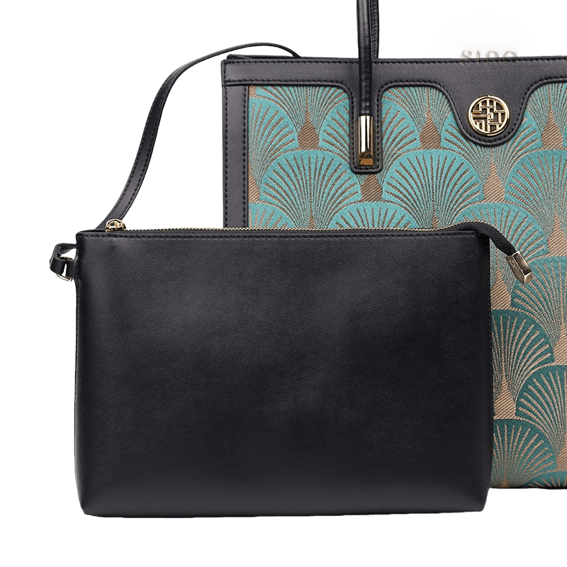 Embroidery Leather Elegant Single Shoulder Tote Bag with a Pocket - SinoCultural -- SC1750-A3 -