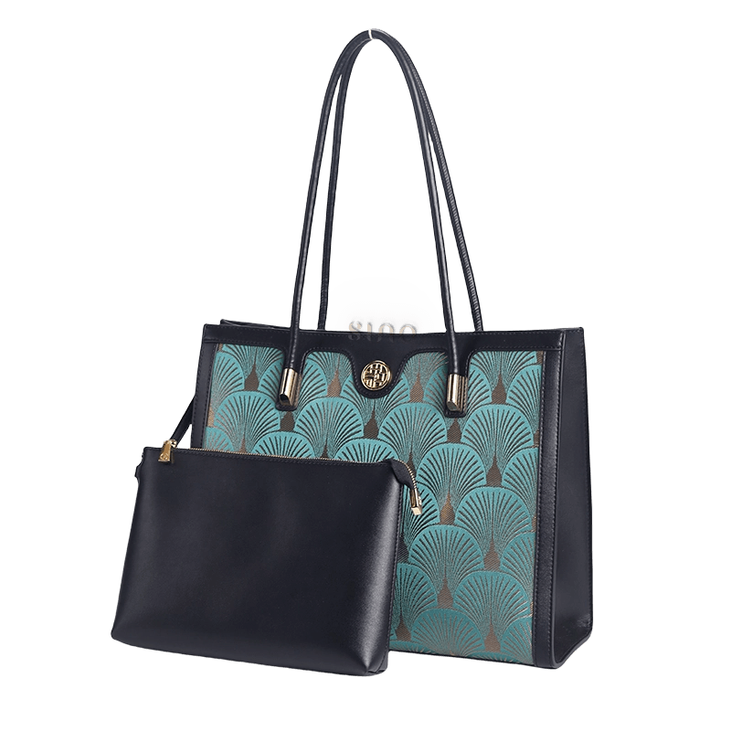 Embroidery Leather Elegant Single Shoulder Tote Bag with a Pocket - SinoCultural -- SC1750-A3 -