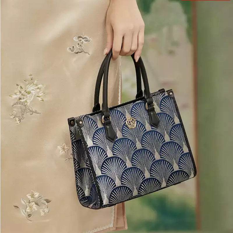 Embroidery Leather Elegant Commute Crossbody Tote Bag - SinoCultural -- SC1752-A2 -