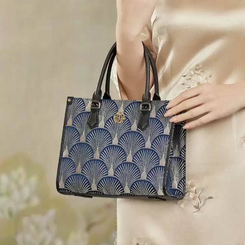 Embroidery Leather Elegant Commute Crossbody Tote Bag - SinoCultural -- SC1752-A2
