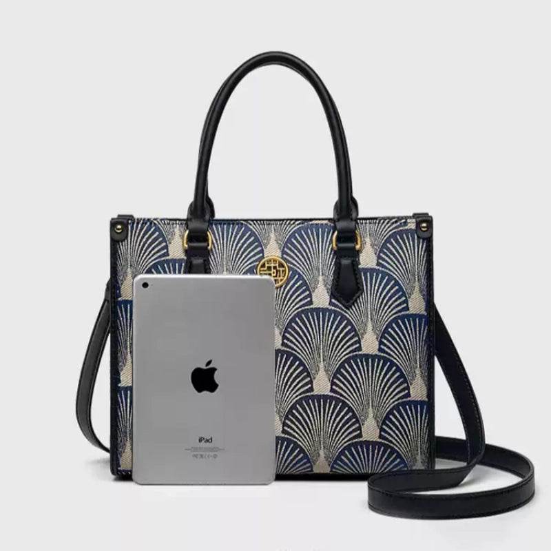 Embroidery Leather Elegant Commute Crossbody Tote Bag - SinoCultural -- SC1752-A2 -
