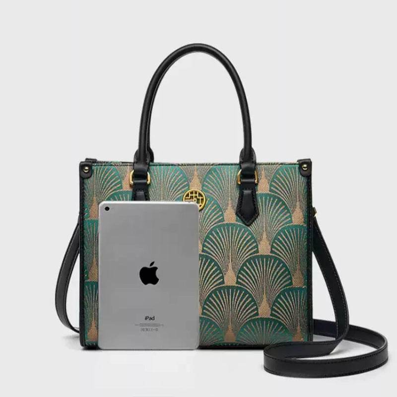 Embroidery Leather Elegant Commute Crossbody Tote Bag - SinoCultural -- SC1752-A3