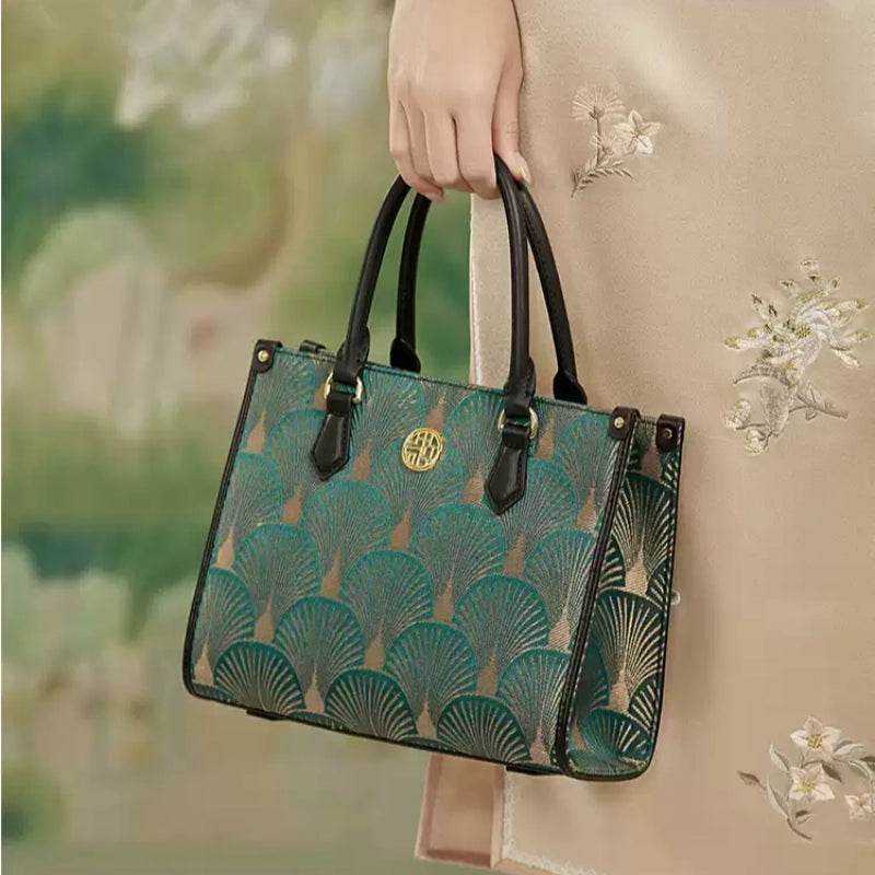 Embroidery Leather Elegant Commute Crossbody Tote Bag - SinoCultural -- SC1752-A3