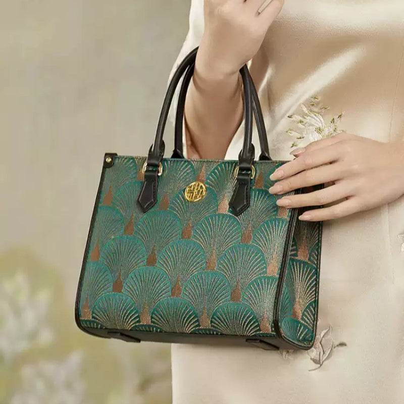 Embroidery Leather Elegant Commute Crossbody Tote Bag - SinoCultural -- SC1752-A3