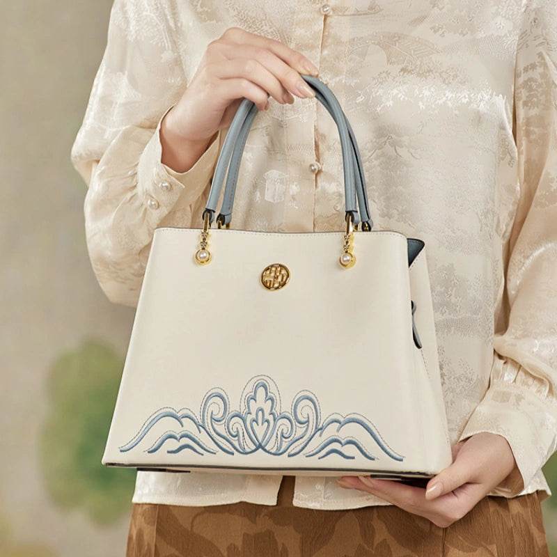 Embroidery Genuine Leather Elegant Crossbody Bag - SinoCultural -- SC1753-A2 -