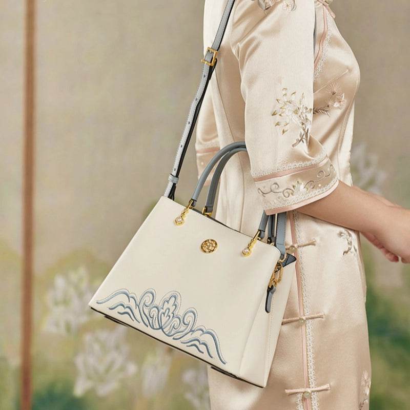 Embroidery Genuine Leather Elegant Crossbody Bag - SinoCultural -- SC1753-A2 -
