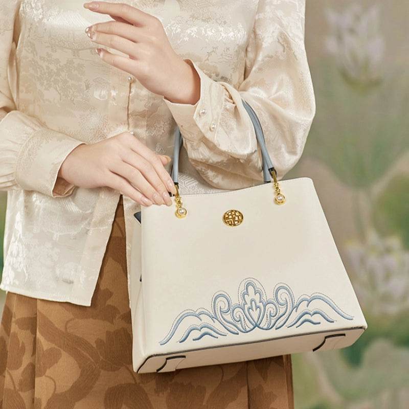 Embroidery Genuine Leather Elegant Crossbody Bag - SinoCultural -- SC1753-A2 -