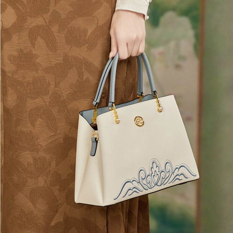 Embroidery Genuine Leather Elegant Crossbody Bag - SinoCultural -- SC1753-A2 -