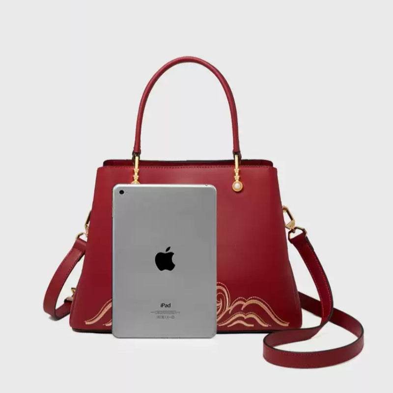 Embroidery Genuine Leather Elegant Crossbody Bag - SinoCultural -- SC1753-A4 -