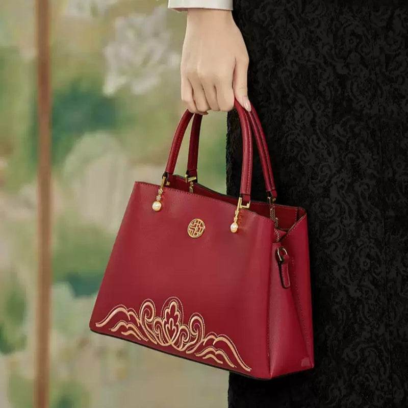 Embroidery Genuine Leather Elegant Crossbody Bag - SinoCultural -- SC1753-A4 -
