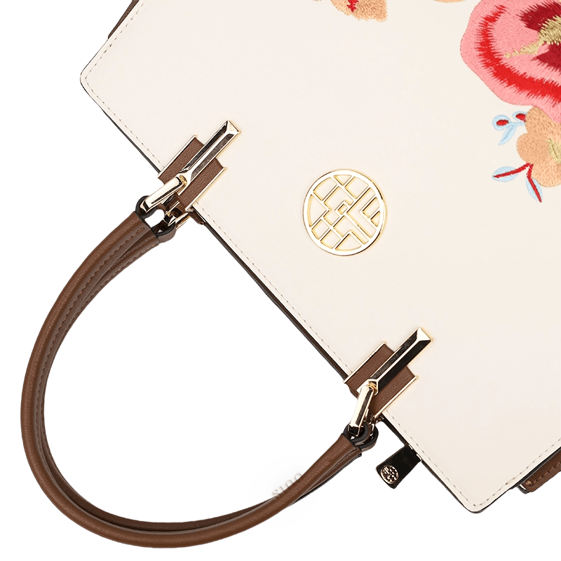 Embroidery Genuine Leather Floral Elegant Crossbody Bag - SinoCultural -- SC1754-A2 -