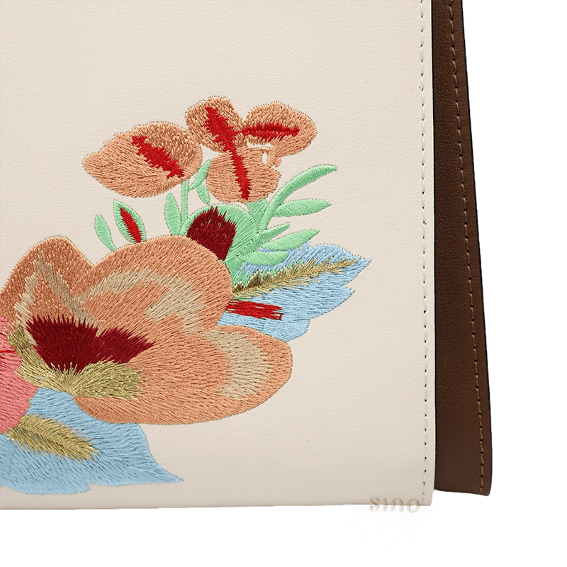 Embroidery Genuine Leather Floral Elegant Crossbody Bag - SinoCultural -- SC1754-A2 -