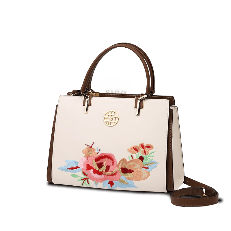 Embroidery Genuine Leather Floral Elegant Crossbody Bag - SinoCultural -- SC1754-A2 -
