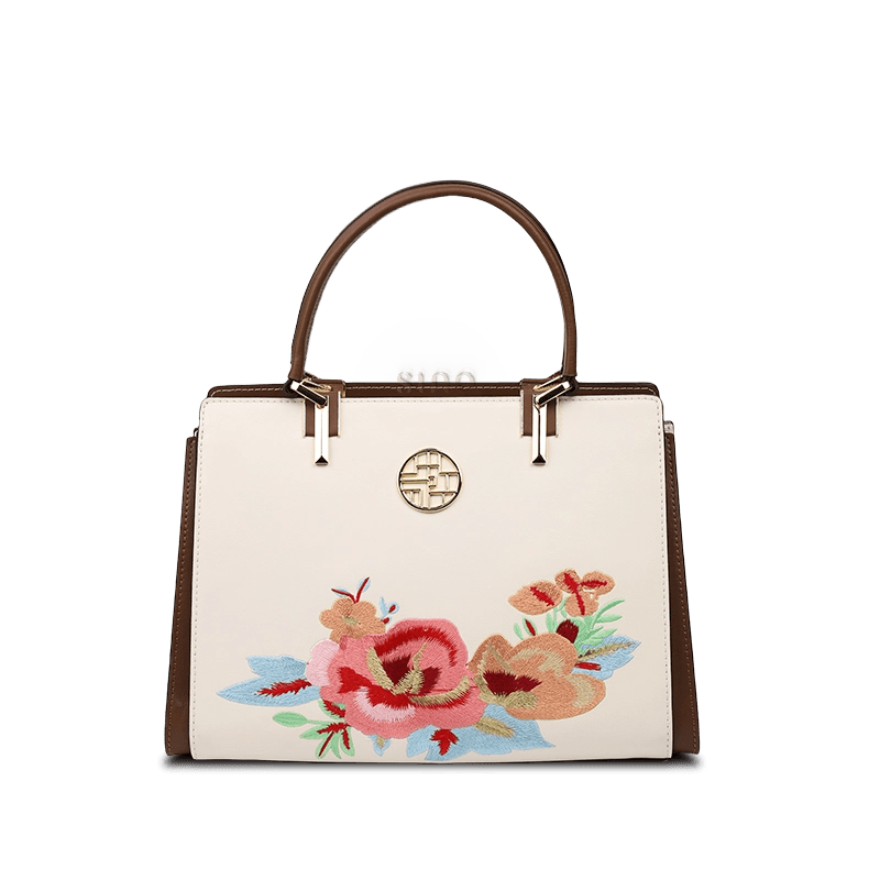 Embroidery Genuine Leather Floral Elegant Crossbody Bag - SinoCultural -- SC1754-A2 -