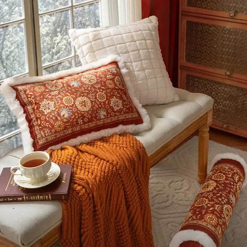 Chinoiserie Original Short Plush Throw Pillow Joyful Red Celebration - SinoCultural -- SJZBZ022RD01