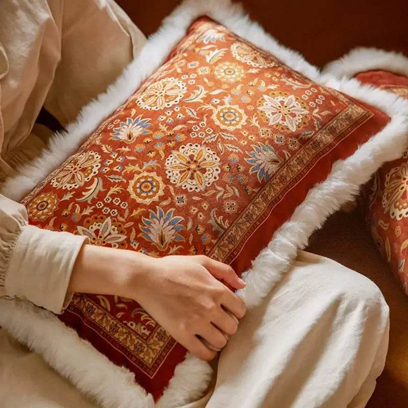 Chinoiserie Original Short Plush Throw Pillow Joyful Red Celebration - SinoCultural -- SJZBZ022RD01