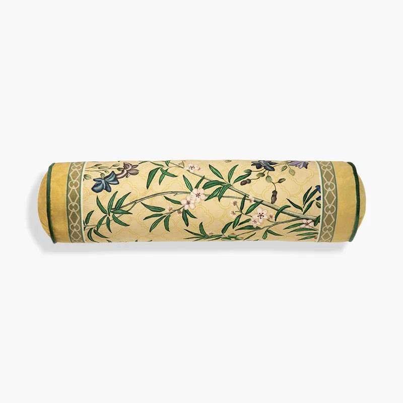 Chinoiserie Vintage Yellow Throw Pillow Autumn Bamboo Blossom - SinoCultural -- SJZBZ023A01 -