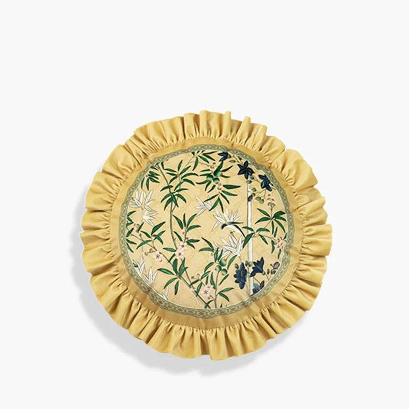 Chinoiserie Vintage Yellow Throw Pillow Autumn Bamboo Blossom - SinoCultural -- SJZBZ023A01 -