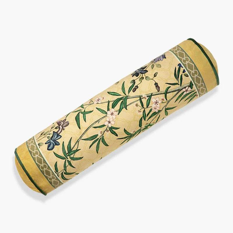 Chinoiserie Vintage Yellow Throw Pillow Autumn Bamboo Blossom - SinoCultural -- SJZBZ023A01 -