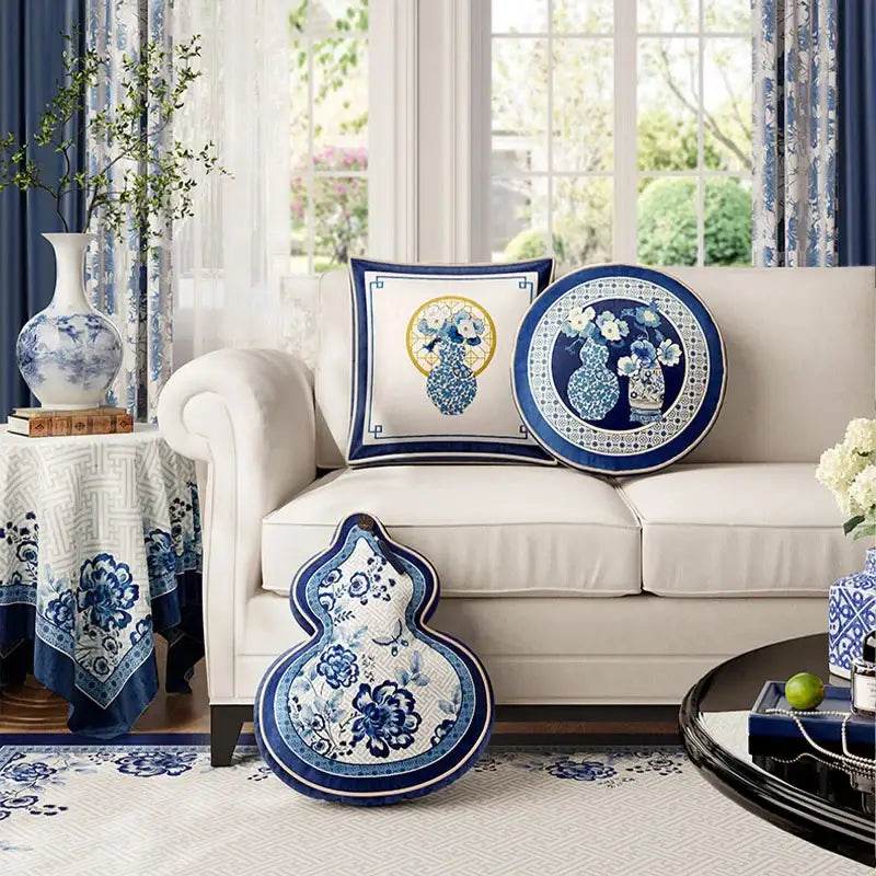 Chinoiserie Blue and White Sofa Throw Pillow Floral Serenade - SinoCultural -- SJZBZ025B