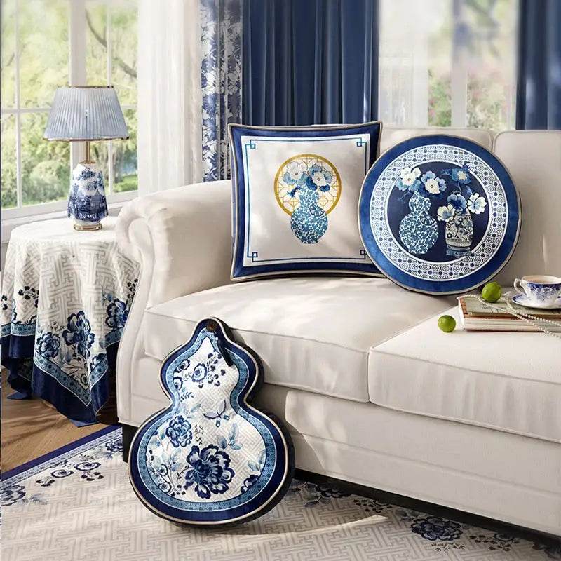 Chinoiserie Blue and White Sofa Throw Pillow Floral Serenade - SinoCultural -- SJZBZ025B