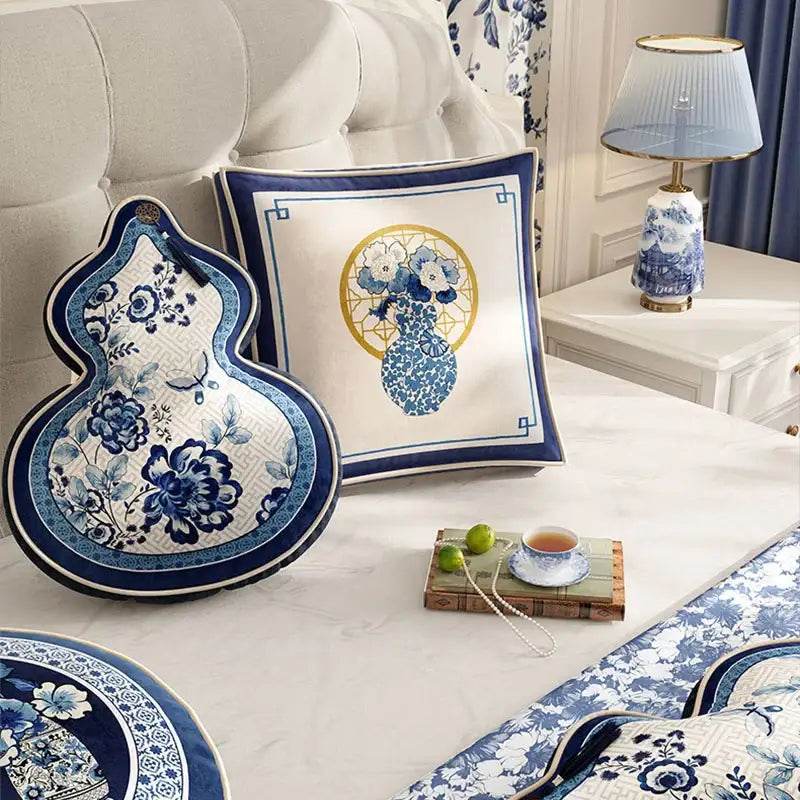 Chinoiserie Blue and White Sofa Throw Pillow Floral Serenade - SinoCultural -- SJZBZ025B