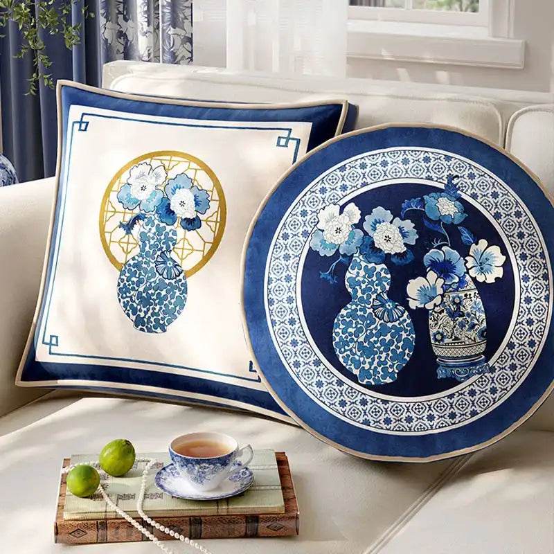 Chinoiserie Blue and White Sofa Throw Pillow Floral Serenade - SinoCultural -- SJZBZ025B