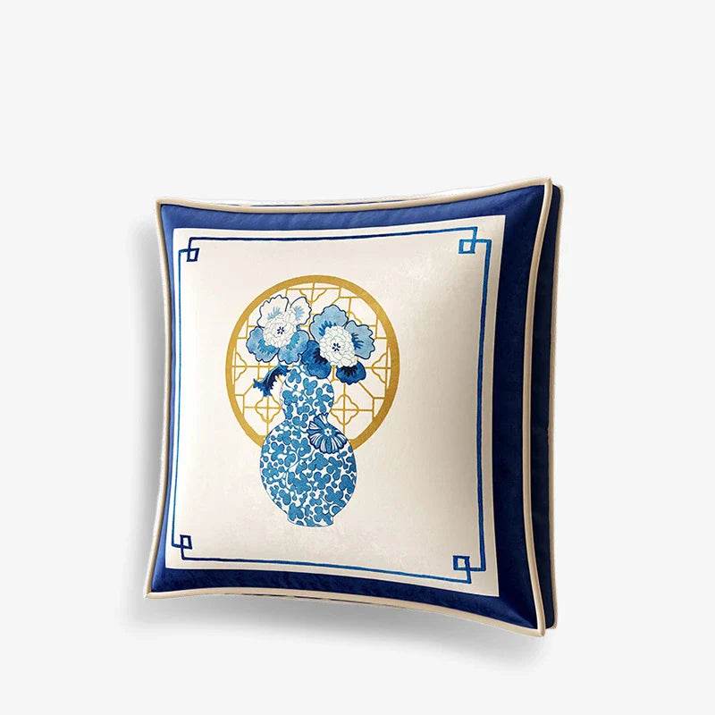 Chinoiserie Blue and White Sofa Throw Pillow Floral Serenade - SinoCultural -- SJZBZ025B