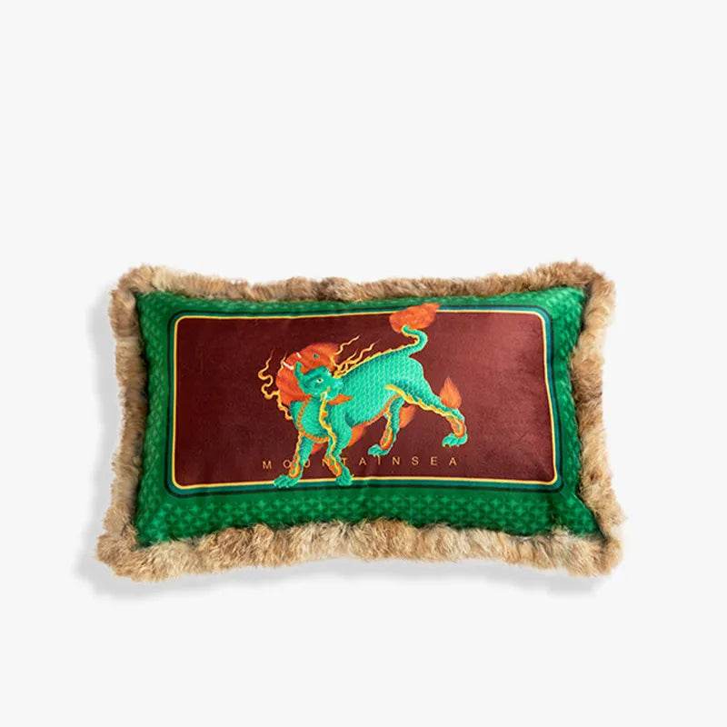 Chinoiserie Plush Fabric Throw Pillows Qilin Inspired Mythical Chinese Decor - SinoCultural -- SJZB036A01
