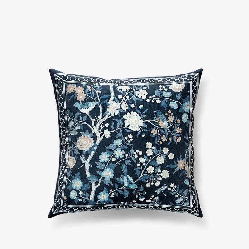 Chinoiserie Original Flowers and Birds Throw Pillow Blue and White - SinoCultural -- SJZBZ041A01