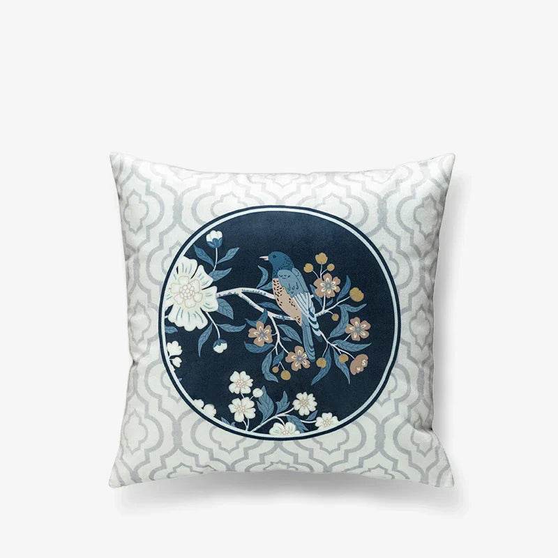 Chinoiserie Original Flowers and Birds Throw Pillow Blue and White - SinoCultural -- SJZBZ041A01