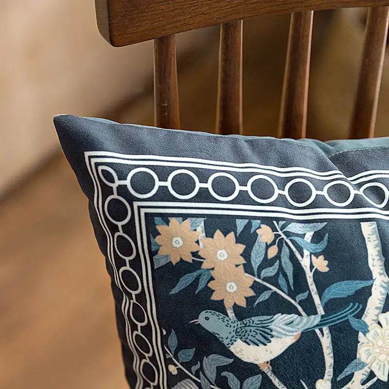 Chinoiserie Original Flowers and Birds Throw Pillow Blue and White - SinoCultural -- SJZBZ041A01