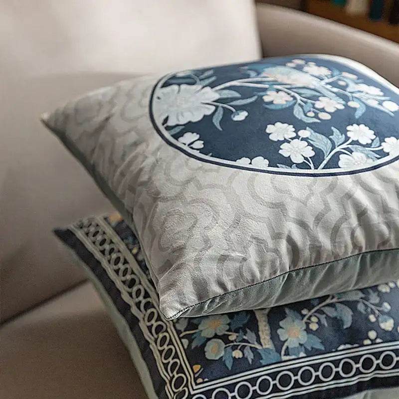 Chinoiserie Original Flowers and Birds Throw Pillow Blue and White - SinoCultural -- SJZBZ041A01