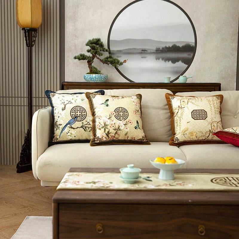 Chinoiserie Original Flowers and Birds Throw Pillow - SinoCultural -- SJZBZ042A01