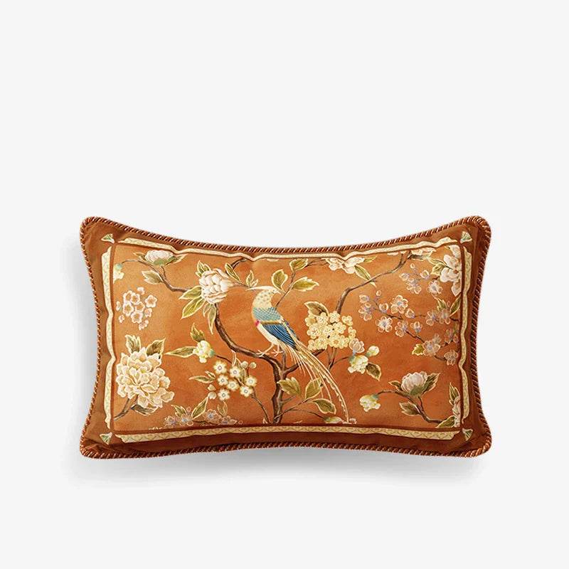 Chinoiserie Original Flowers and Birds Throw Pillow Orange Melody - SinoCultural -- SJZBZ043A01 -