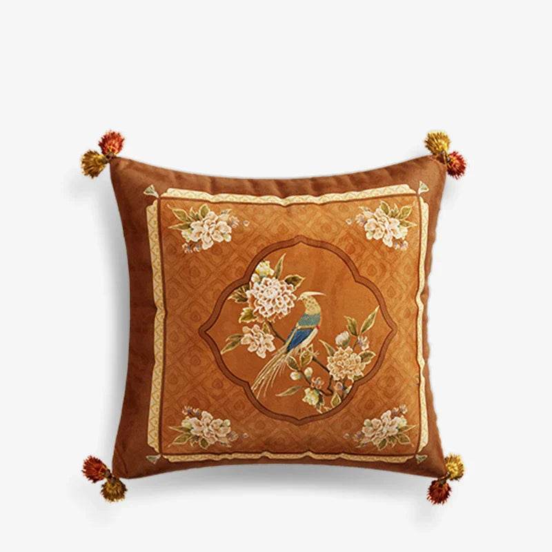Chinoiserie Original Flowers and Birds Throw Pillow Orange Melody - SinoCultural -- SJZBZ043A01 -