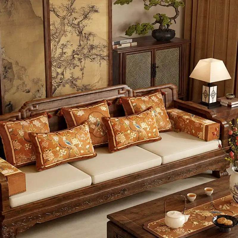 Chinoiserie Original Flowers and Birds Throw Pillow Orange Melody - SinoCultural -- SJZBZ043A01 -
