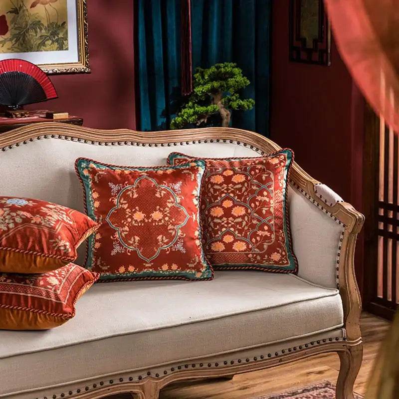 Chinoiserie Red Elegance Wedding Sofa Pillow Cushion - SinoCultural -- SJZBZ044A01 -