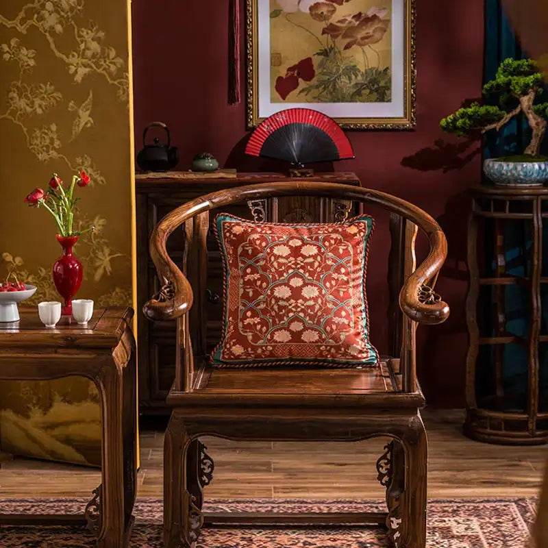 Chinoiserie Red Elegance Wedding Sofa Pillow Cushion - SinoCultural -- SJZBZ044A01 -